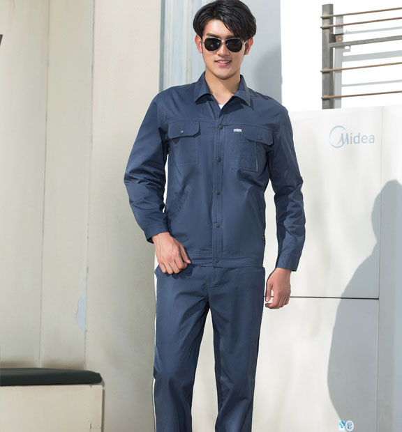 春秋季藍色純棉長袖工作服套裝-SYX204#