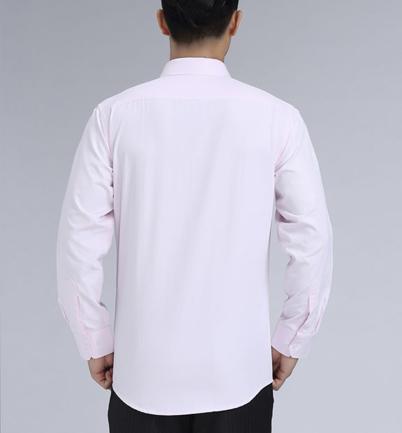 粉色斜紋男款滌棉翻領(lǐng)長(zhǎng)袖修身襯衫-1382#