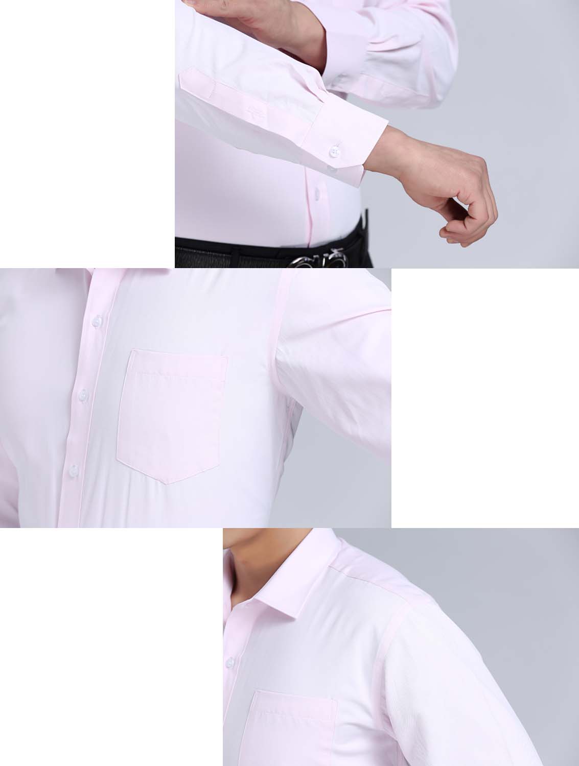 粉色斜紋男款滌棉翻領(lǐng)長(zhǎng)袖修身襯衫-1382#