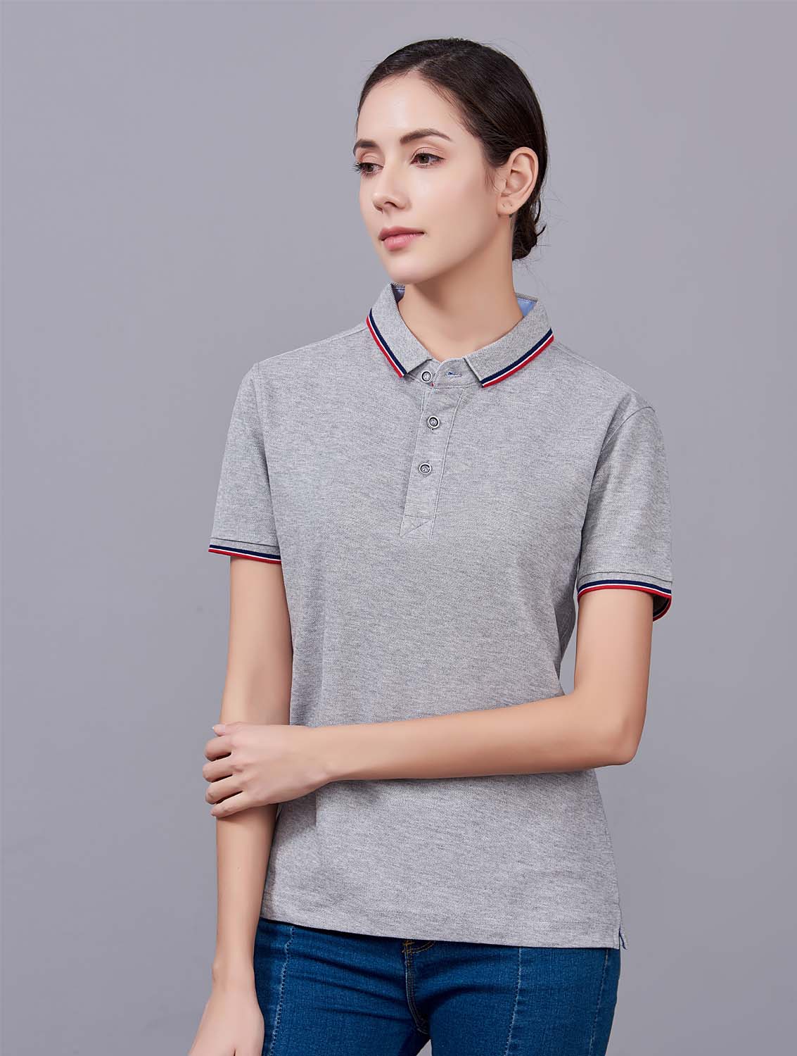 夏季麻灰色男女同款滌棉短袖翻領(lǐng)時尚T恤衫/polo衫-2788#